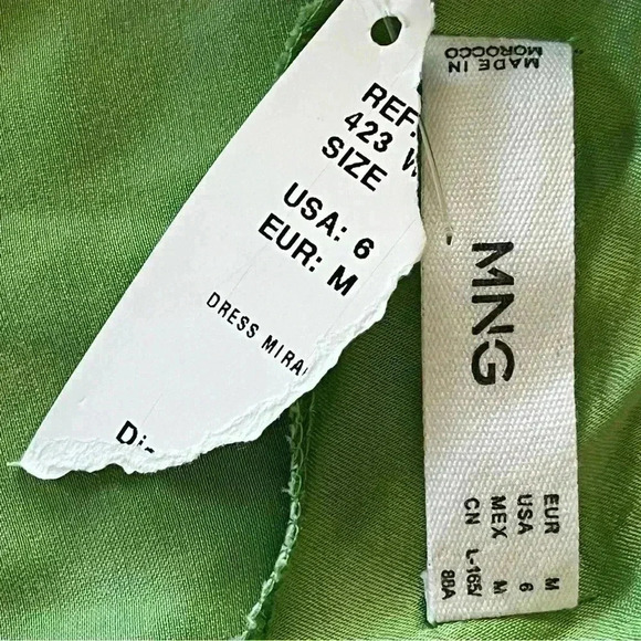 NEW MNG Mango Satin Green Long Formal Maxi V-Neck 3/4 Sleeve Minimalist Dress 6 - Picture 6 of 11